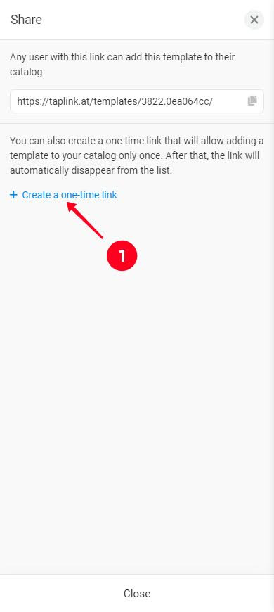 Tapping + Create a one-time link in the template sharing menu