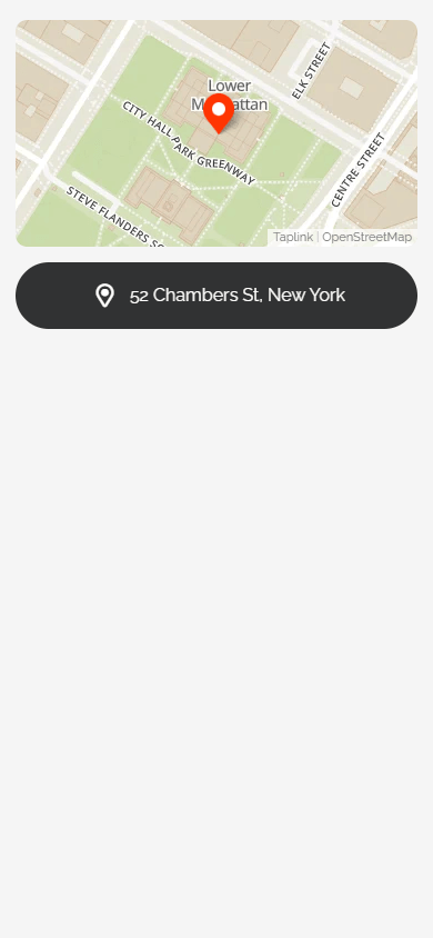 A map featuring a button built using Taplink’s Map block