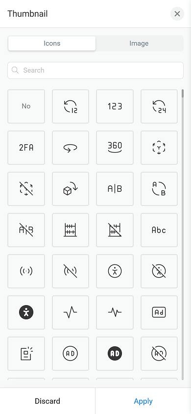 An icon library available in Taplink’s Media and text block