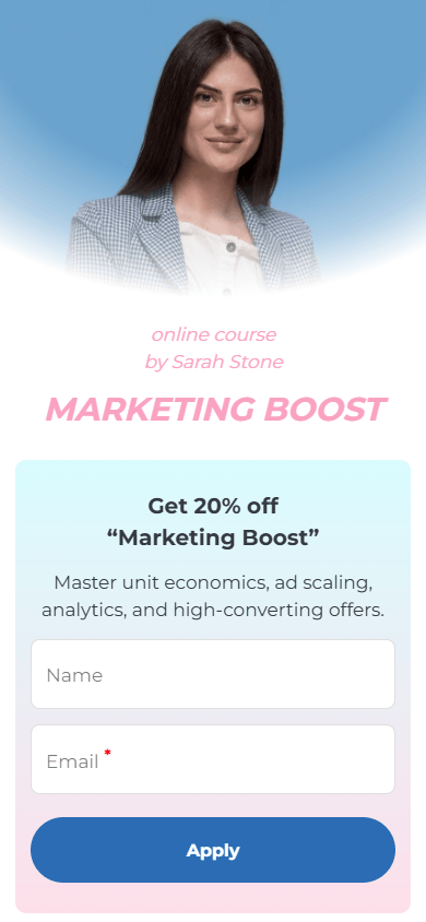 Top of the digital marketer’s landing page created with Taplink’s AI page builder