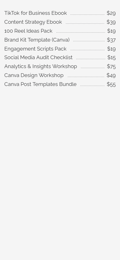 A price list on the Taplink link-in-bio page
