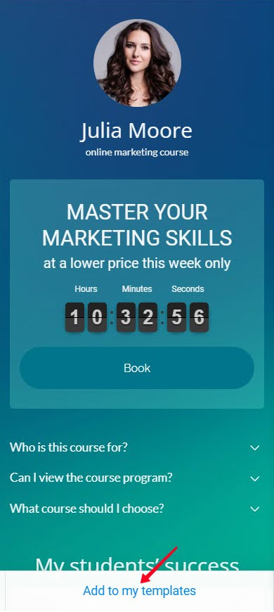 Tapping Add to my templates in the template preview mode