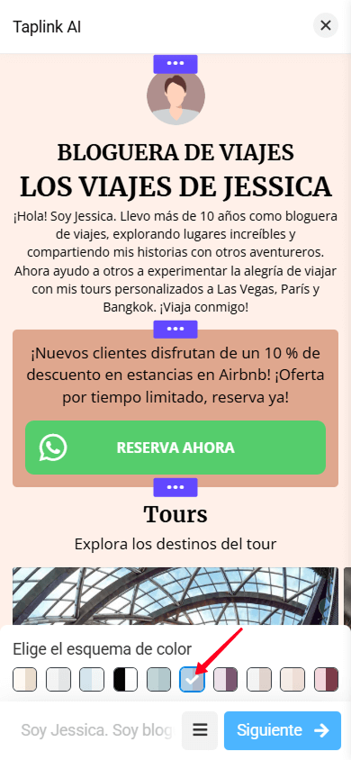Una página de color naranja en la interfaz de Taplink AI