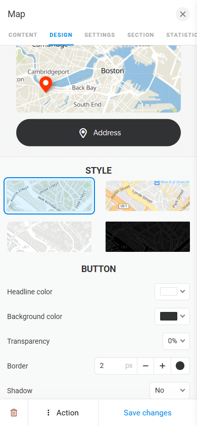 Map design settings in the Map block