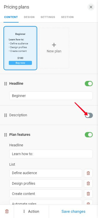 Disabling the Description section in the button settings