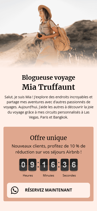 Le haut de la page créée avec Taplink AI