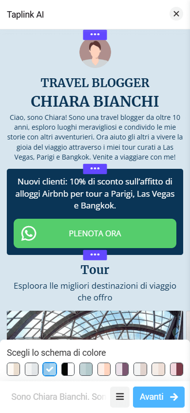 Un’interfaccia dell’editor di pagina in Taplink AI