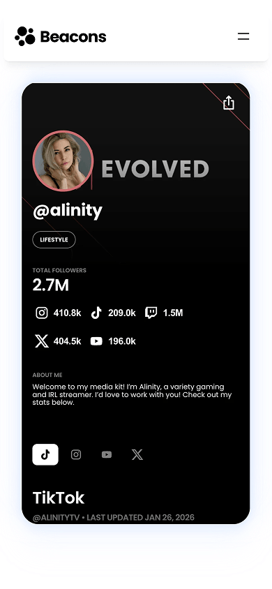 Example of a media kit created with Beacons.ai
