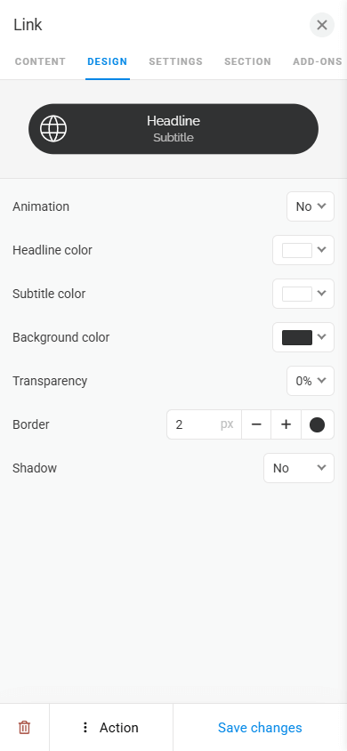 Link block design settings in Taplink