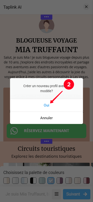 Sélectionner « Oui » dans la fenêtre contextuelle de Taplink AI