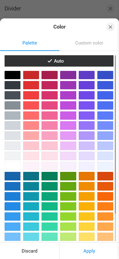 Color customization window in the Divider block