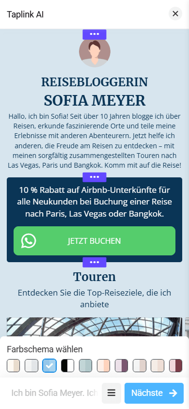 Eine Seiten-Editor-Oberfläche in Taplink AI