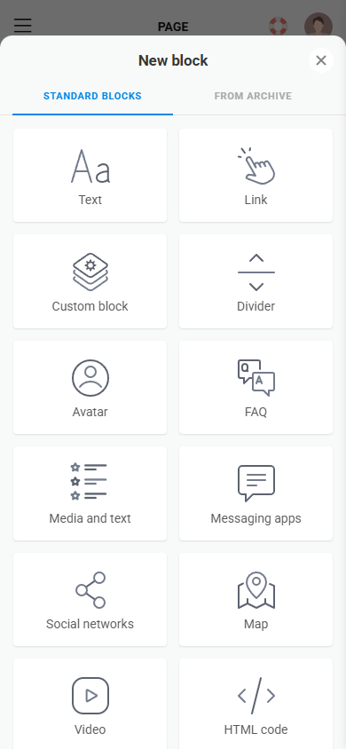 First part of content blocks available in Taplink