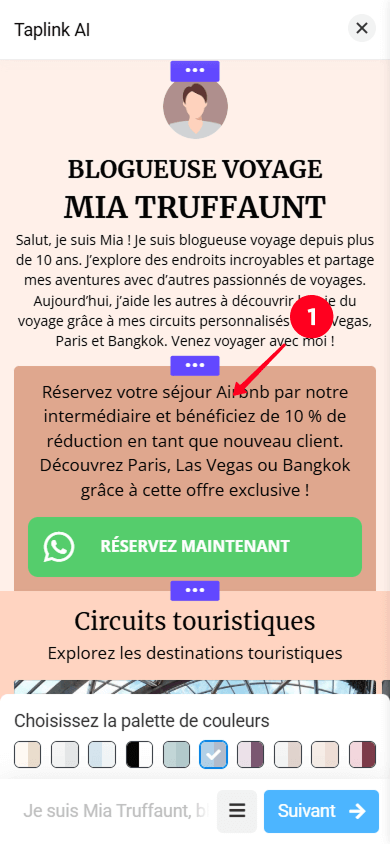 Appuyer sur la section Offre commerciale unique dans Taplink AI
