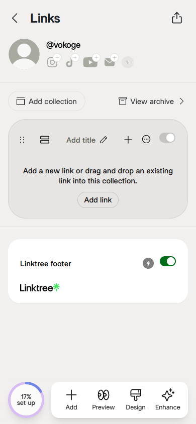 Mobile page settings interface in the Linktree app