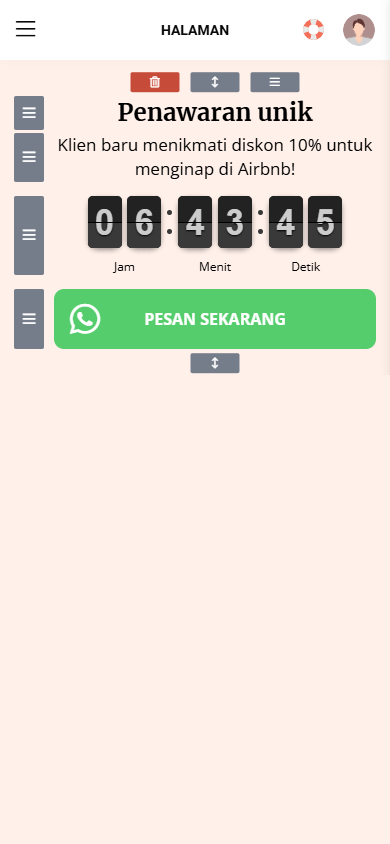 Bagian Penawaran terbatas yang terdiri dari blok Teks, Penghitung waktu mundur, dan Pesan di pembuat Taplink