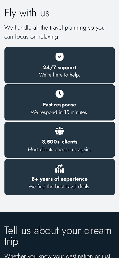Agency advantages section of a travel agency website