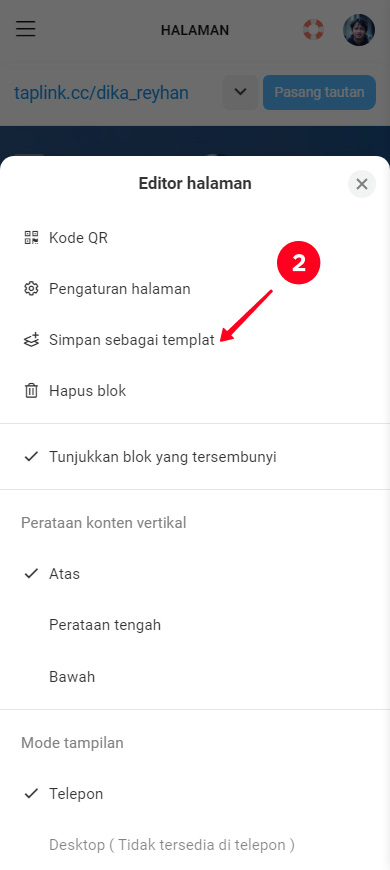 Memilih Simpan sebagai templat pada daftar