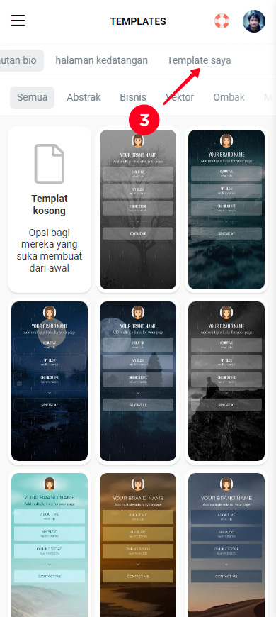 Beralih ke tab Templat saya di perpustakaan Taplink