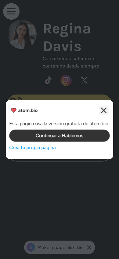 Notificación publicitaria que aparece en una página de atom.bio