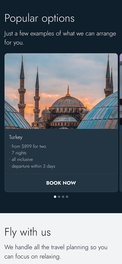 Popular tour options section of a travel agency website