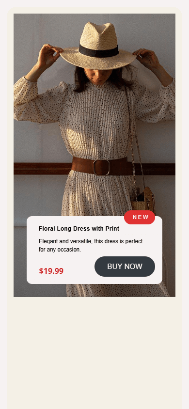 Custom block layout on a Taplink page displaying a stylized product card