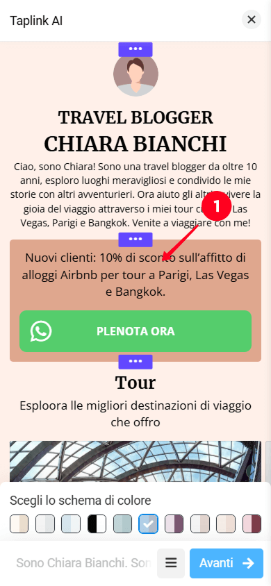 Tocco della sezione Offerta commerciale unica in Taplink AI