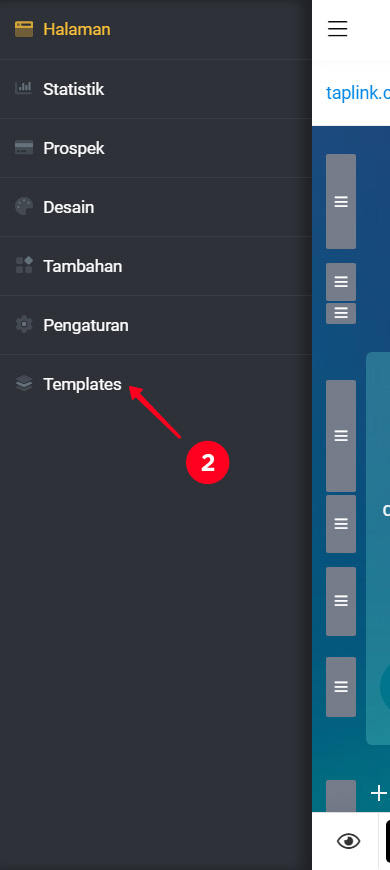 Memilih Template di menu editor Taplink