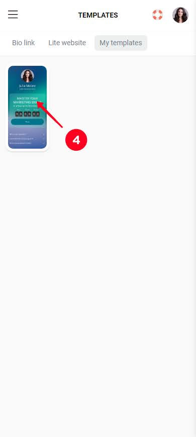 Tapping a custom template in the Taplink library