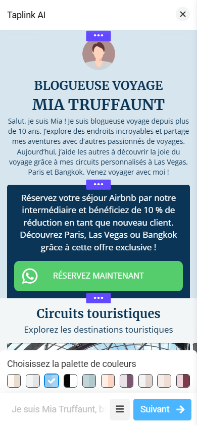 Une interface d’édition de page dans Taplink AI