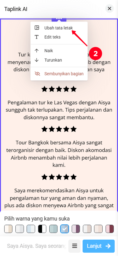 Memilih Ubah tata letak di menu tarik-turun pengaturan bagian