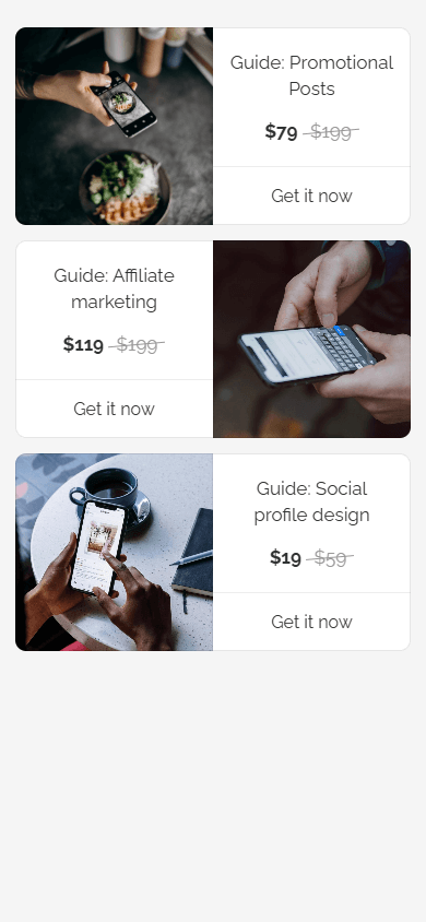 Three Digital products blocks on the Taplink page